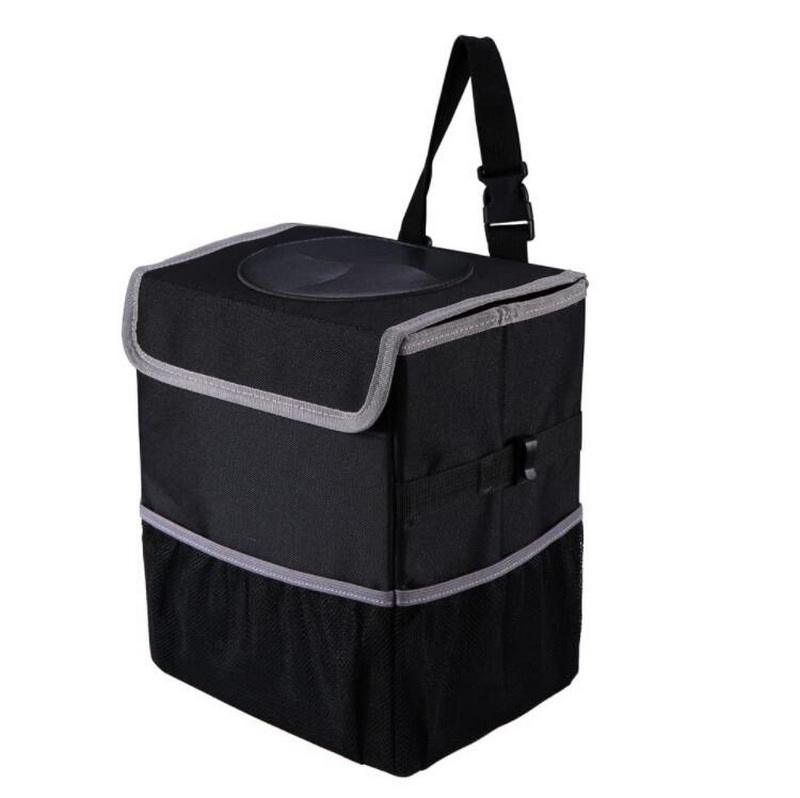 교수형 블랙 방수 자동차 쓰레기통 뚜껑 및 스토리지 포켓 