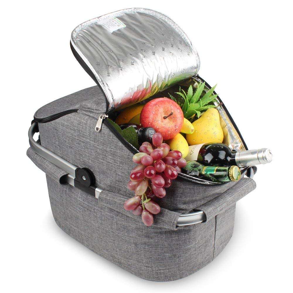 22L 접이식 접이식 절연 피크닉 쿨러 바구니 여행 캠핑 바베큐 수집