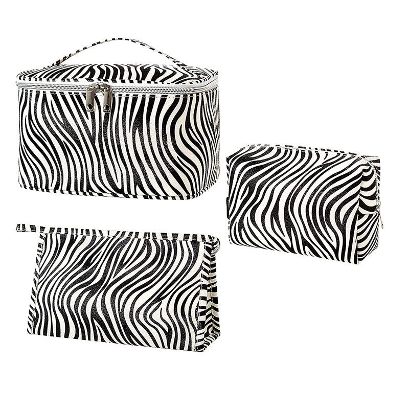 다기능 방수 pu 가죽 여행 세면 용품 지퍼 주최자 3 개 세트 메이크업 가방