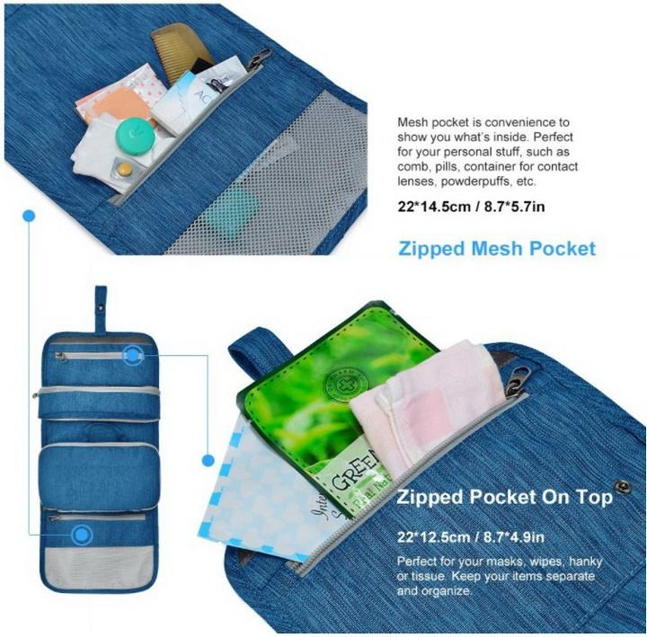 TSA 승인 투명 가방이 포함된 방수 행잉 여행 세면도구 키트