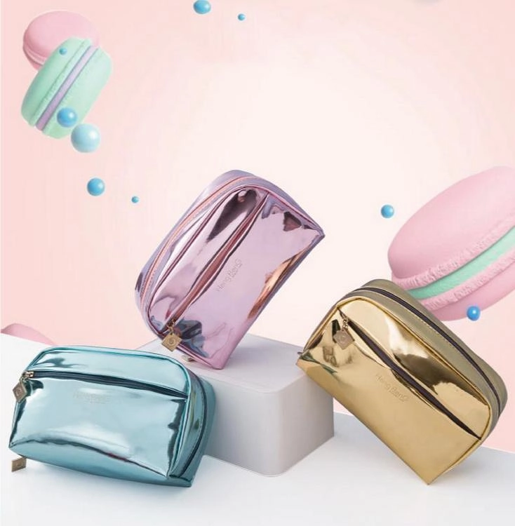 방수 반짝 이는 pu 메이크업 가방 