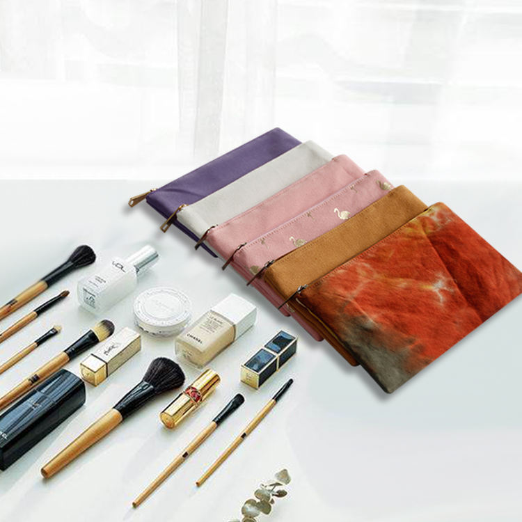 최고 품질의 맞춤형 에코 뷰티 화장품 가방 캔버스는 맞춤형 로고가있는 가방 코튼 파우치 지퍼를 구성합니다.