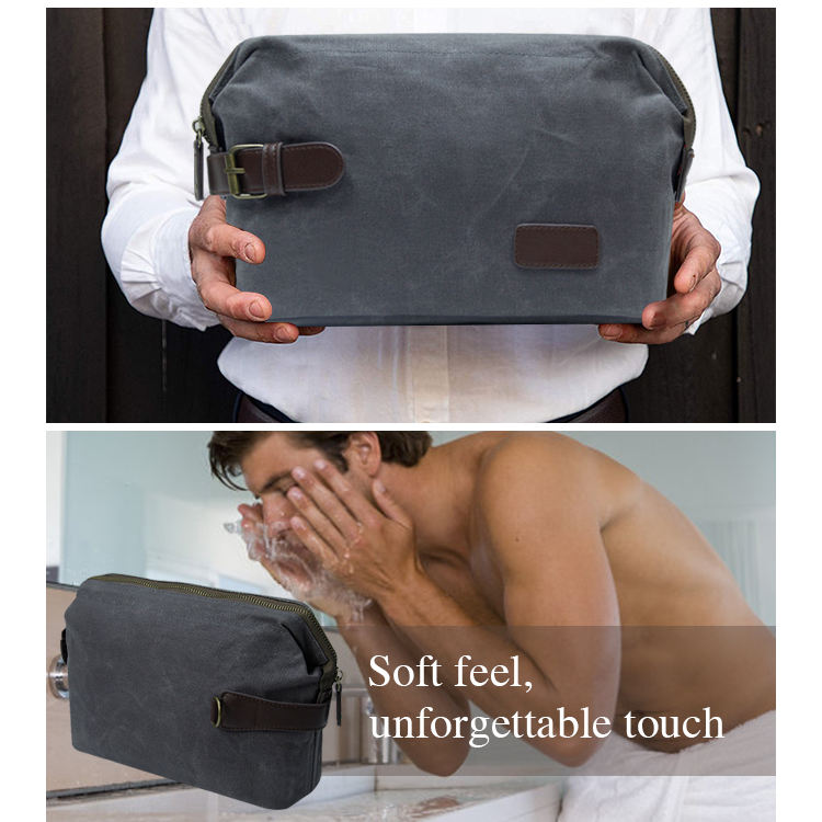 사용자 정의 캔버스 가죽 방수 면도 dopp 키트 케이스, 남성 세면 용품 가방 여행 가방