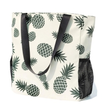 주머니를 가진 여자를 위한 싼 인쇄  화포  큰 지퍼 쇼핑 토트 백