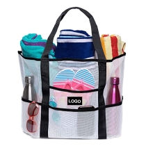 외부 포켓이 있는 가벼운 라지 메시 비치 토트 백 