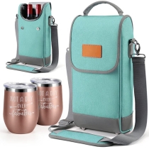 2 병 단열 패브릭 어깨 스트랩 토트 와인 가방 쿨러