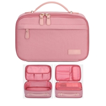  휴대용 더블 레이어 화장품 메이크업  방수  핑크 컬러 세면 용품 가방