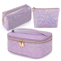 3 in 1 세면도구 세트 레이저 PU 럭셔리 메이크업 여행 화장품 