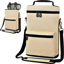 야외 블랙 비치 피크닉 숄더 2 병 와인 쿨러 가방 비치 핸드백 