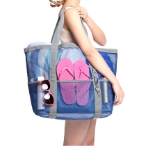 큰 지퍼가 달린 경량 접이식 통기성  휴대 여름 해변 메쉬 토트 백 