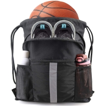 신발 구획이 있는  메쉬 물병 홀더 드로스트링 신발 가방