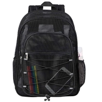 번지와 덧대진 어깨끈을 가진 메시 여행 책가방