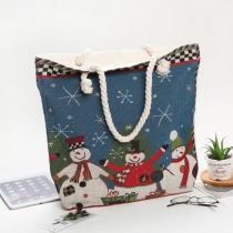  여성 크리스마스를 로프 핸들 큰 면화 캔버스 숄더 토트 백