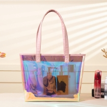 여행 쇼핑  방수 홀로그램 pvc 프로모션 대형 클리어 숄더 토트 백