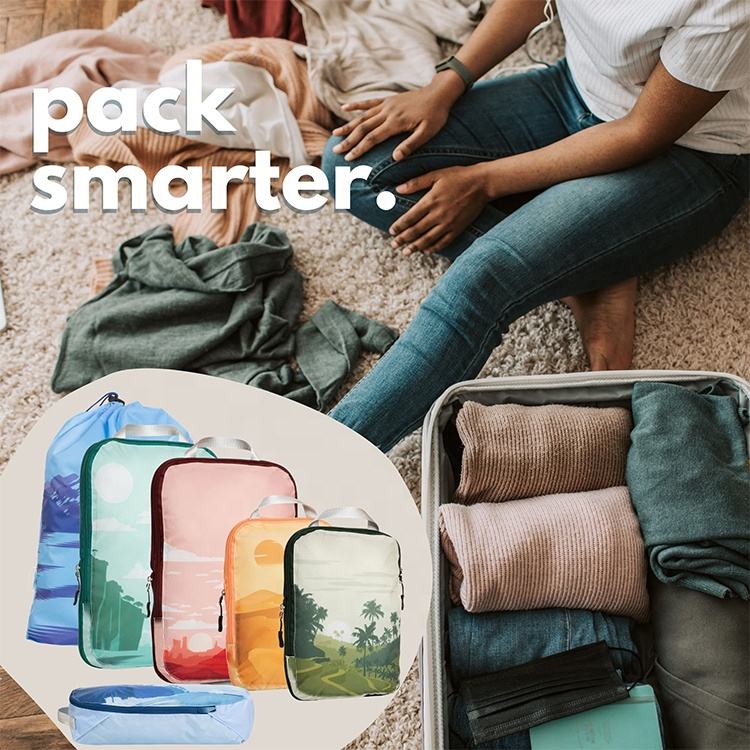 새로운 프로모션 큐브 파우치 컬러풀 여행 정리함 화장품 가방 세트 5