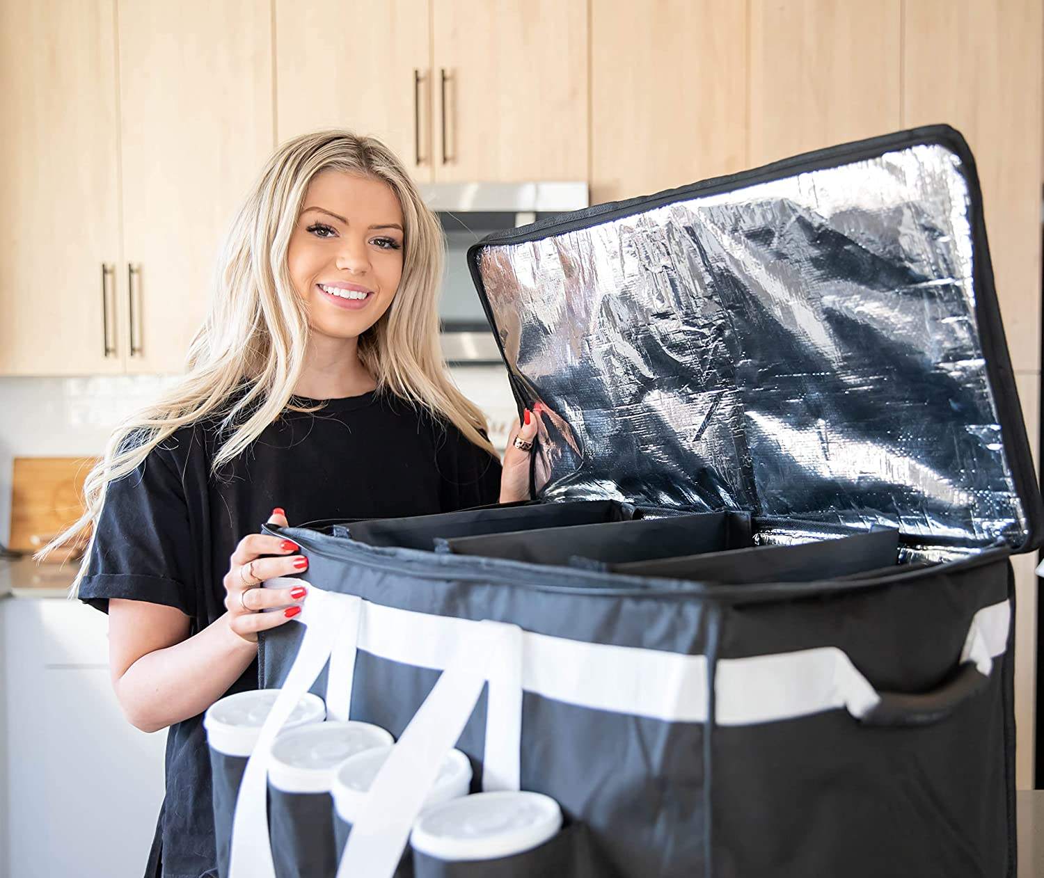 컵 홀더 있는 단열 식품 배달 가방 고품질 핫 콜드 식품 배달 2