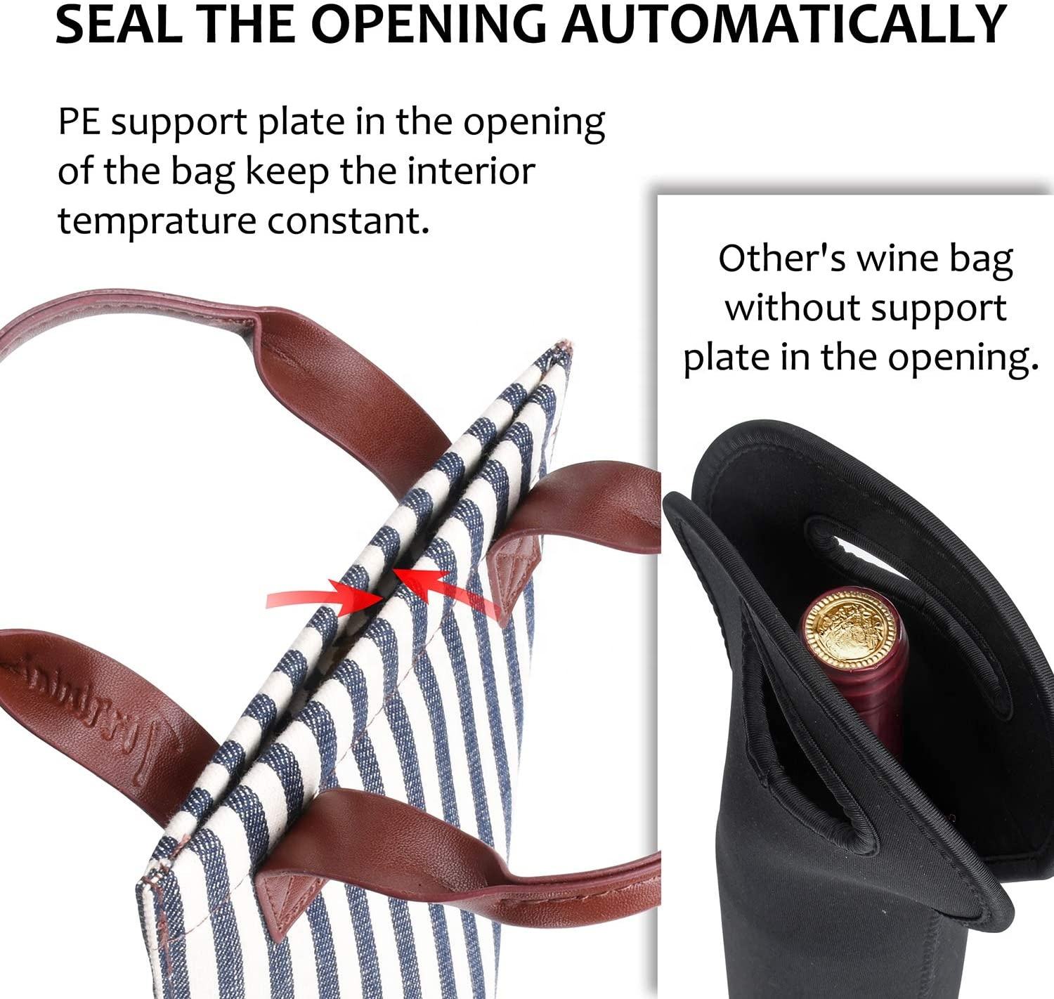 싱글 와인 샴페인 병 보온 쿨러 캔버스 핸드백 토트백 3