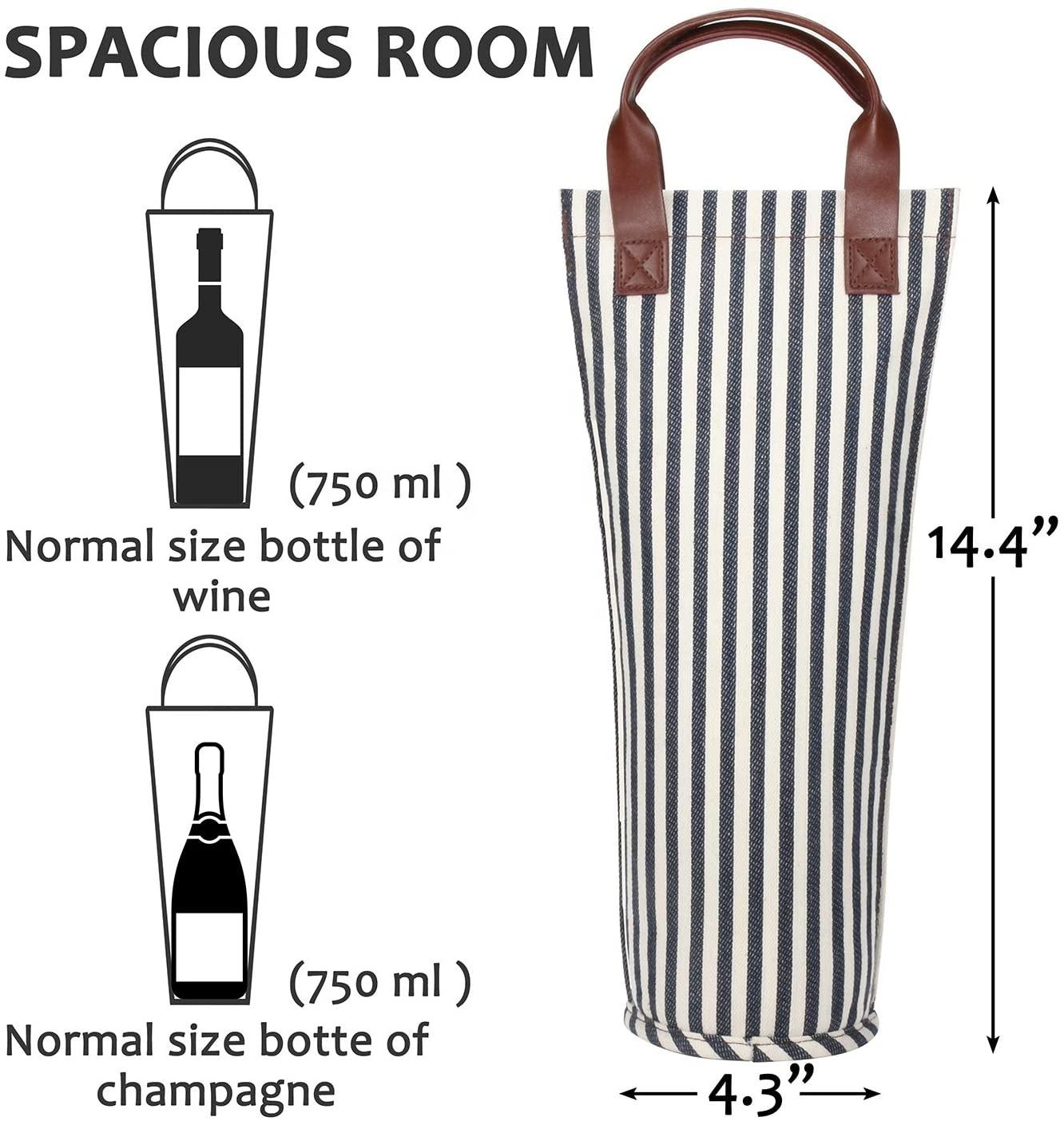 싱글 와인 샴페인 병 보온 쿨러 캔버스 핸드백 토트백 4