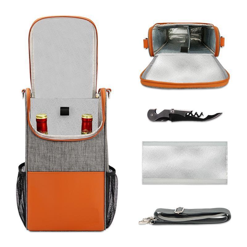 2 병 와인 캐리어 토트 단열 식품 쿨러 방수 피크닉 가방 3