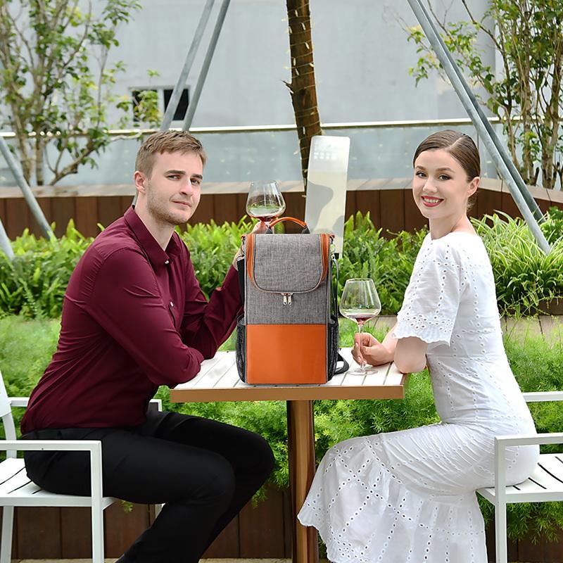 2 병 와인 캐리어 토트 단열 식품 쿨러 방수 피크닉 가방 5