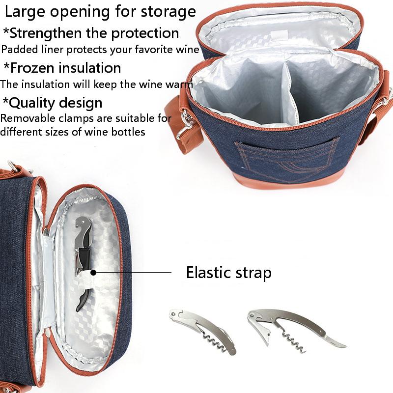 2 병 와인 샴페인 한 병, 휴대용 알루미늄 호일 쿨러백 열 보존 9
