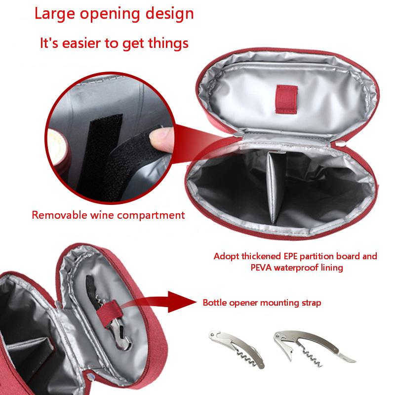 2 병 와인 캐리어 단열 샴페인 방수 피크닉 와인 쿨러백 6